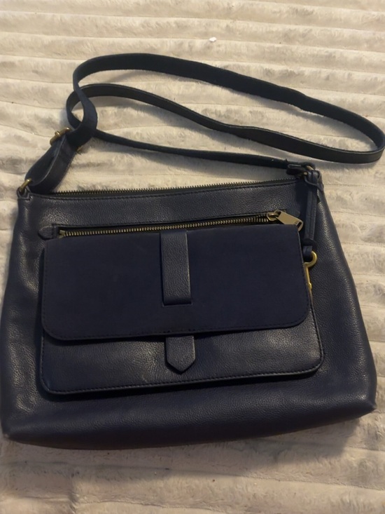 Fossil Handbags - Blue Fossil Kinley crossbody bag with leather and suede accents